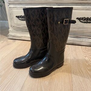 Michael Kors Black/Brown MK Signature Rain Boots with Buckle
